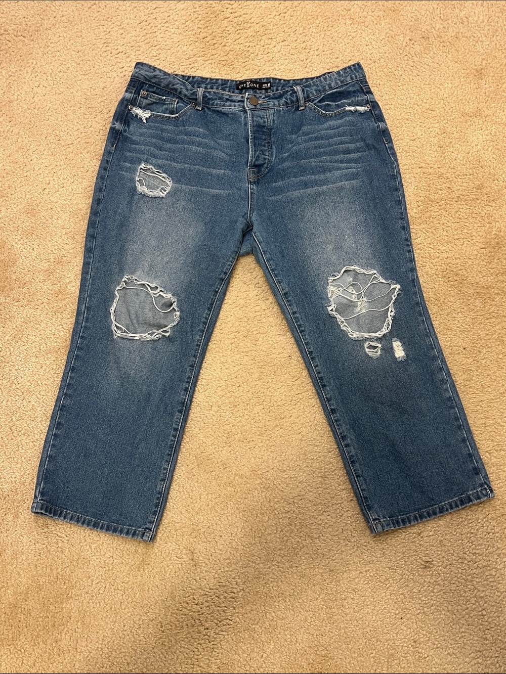 one 5 one Distressed Dark Blue Cropped Jeans